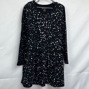 BCBG Girls Black Long sleeve dress with silver metallic stars EUC size 8/10